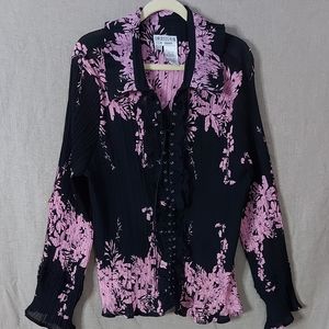 DRESS-U-II by sharon blouse size 3X color Black and pink Long sleeves